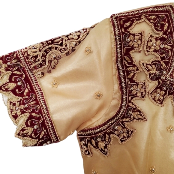 MARKAZ E HASEEN Boutique Gold Maroon Dress Intricate Bead Details City Mode CM - Picture 5 of 14